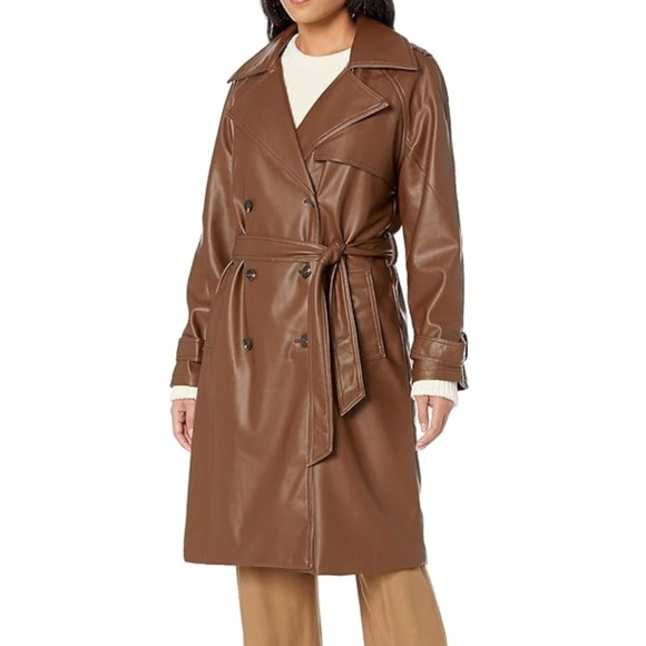 Steve Madden Brown Leather Trench Coat - Picture 1 of 5